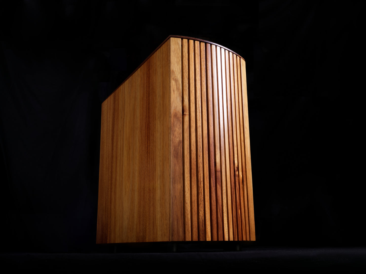 The Genesis wooden PC case by Woodfort Cases made with the warm coloured Australian Blackwood.