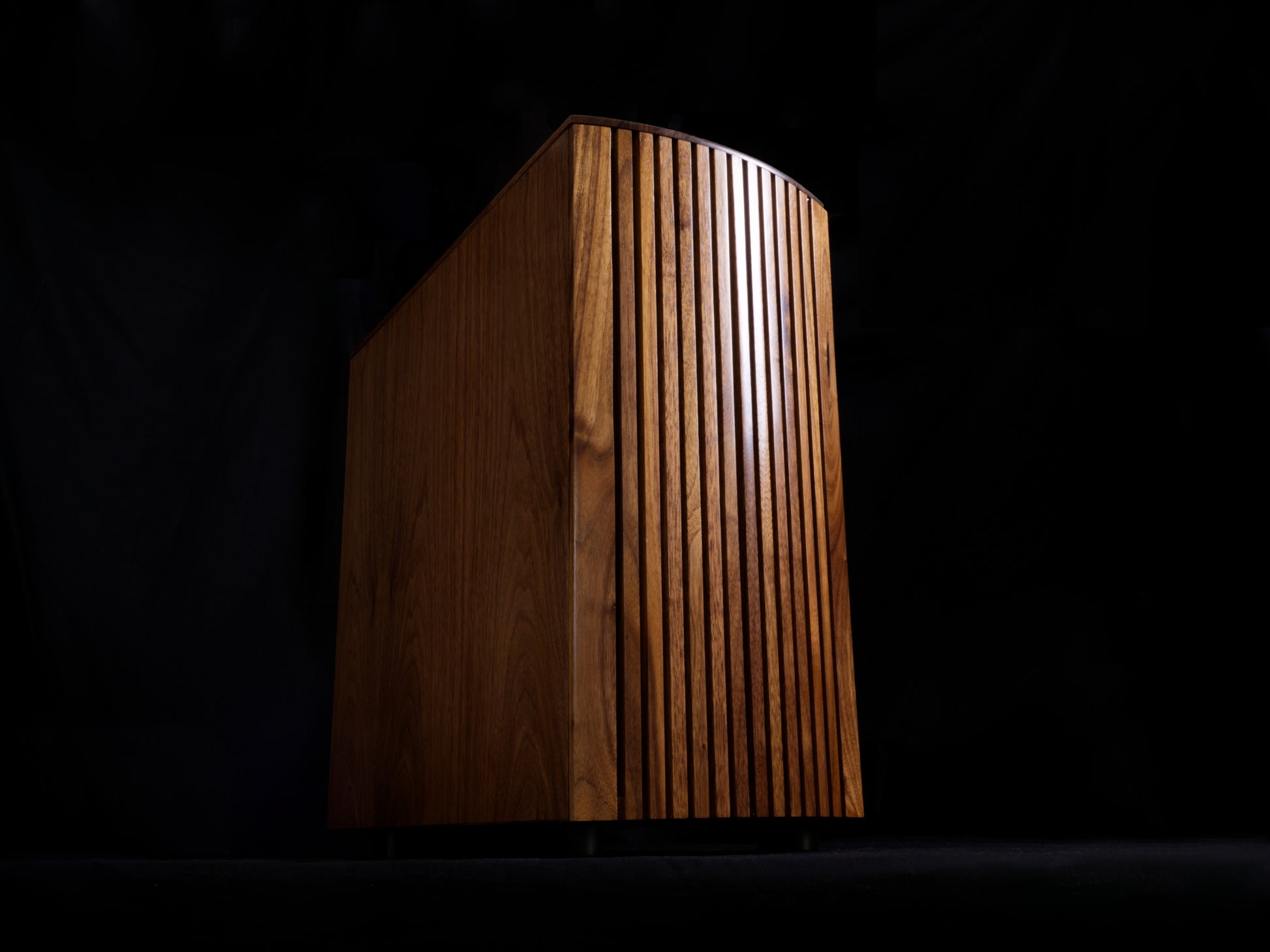 The Genesis wooden PC case by Woodfort Cases made with the chocolate coloured American Black Walnut.